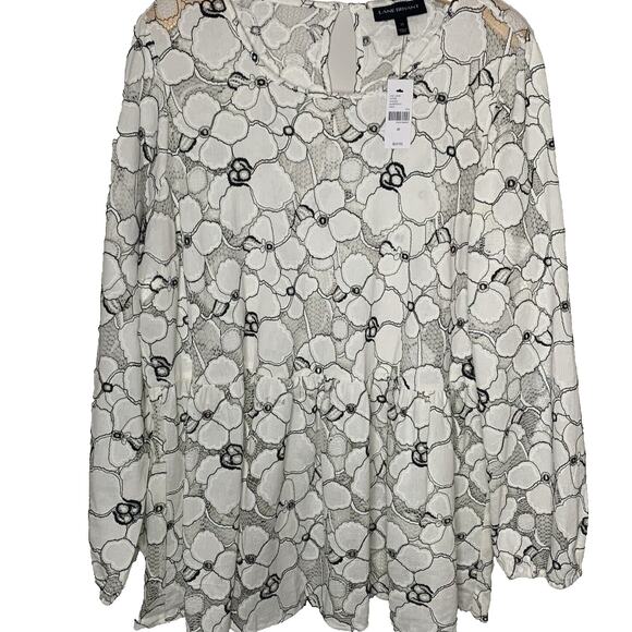 Lane Bryant Tops - Lane Bryant Lace Top Women's Size 20 White Floral Semi-Sheer Sleeve Layer Peplum